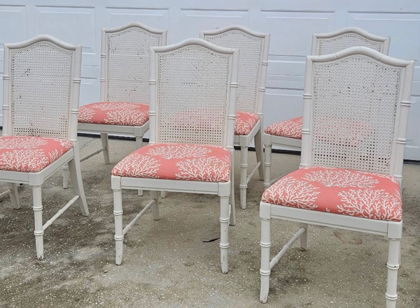 Set of 6 Vintage Thomasville Furniture Faux Bamboo Dining Chairs Available for Custom Lacquer! - Hibiscus House