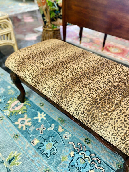 Vintage Hollywood Regency Leopard Tufted Bench Available and Ready to Ship - Hibiscus House