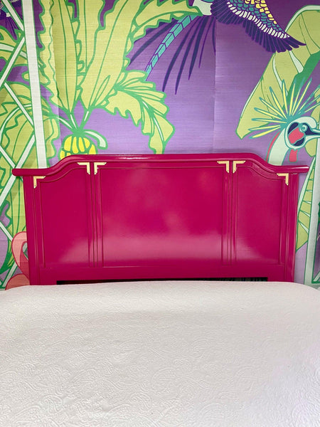 Vintage Broyhill Premier Ming Queen Headboard Lacquered in Royal Flush - Hibiscus House