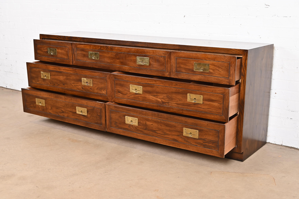 Stunning Henredon Campaign Style Seven Drawer Dresser Available for Lacquer