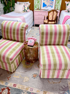 Vintage Pair of Pink and Green Plaid Slipper Chairs Ready to Ship - Hibiscus House