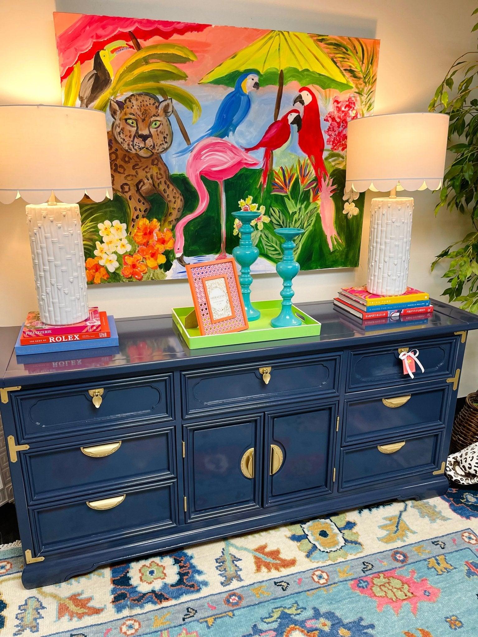 Vintage Bassett Chinoiserie Style Pagoda Top Credenza Lacquered in Naval  Ready to Ship! – Hibiscus House