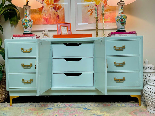 1970's Dixie Furniture Chinoiserie Credenza Ready to Ship - Hibiscus House