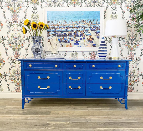 Vintage Thomasville Allegro Faux Bamboo Nine Drawer Dresser Available to Customize