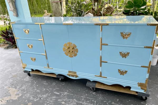 Vintage Tansu-Style Lingerie Chest with Unique Butterfly Hardware Available for Custom Lacquer