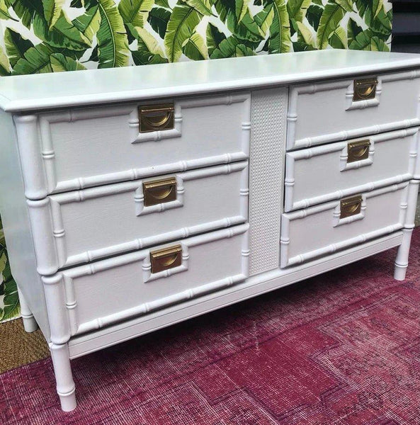 Vintage Faux Bamboo Six Drawer Stanley Style Dresser Available for Custom Lacquer - Hibiscus House