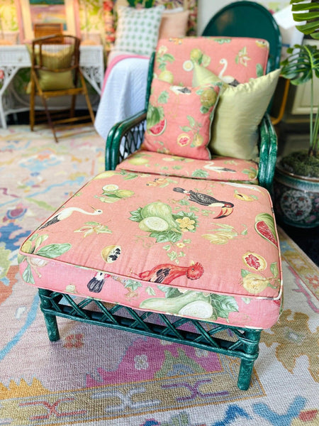 Vintage Chair and Ottoman With Toucan Upholstered Fabric Ready to Ship! - Hibiscus House