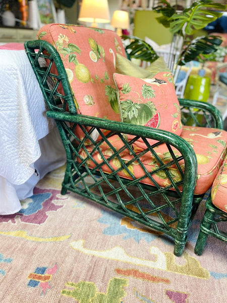 Vintage Chair and Ottoman With Toucan Upholstered Fabric Ready to Ship! - Hibiscus House