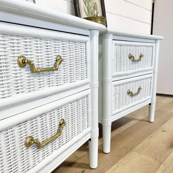 Dixie Furniture Faux Bamboo and Wicker Front Nightstand Pair Available for Custom Lacquer!