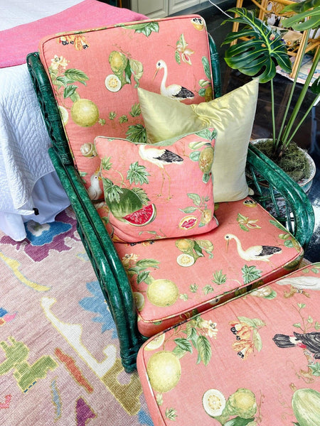 Vintage Chair and Ottoman With Toucan Upholstered Fabric Ready to Ship! - Hibiscus House