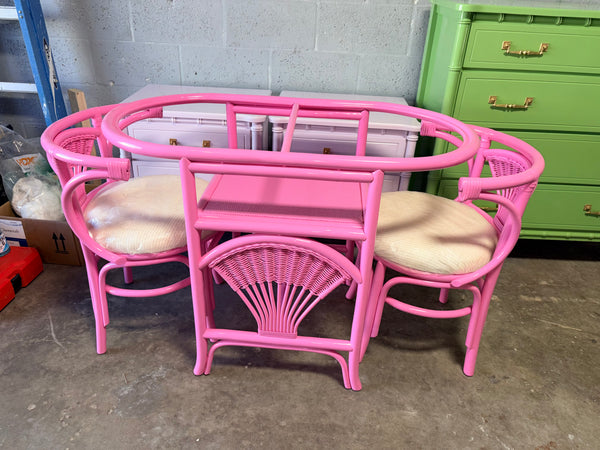Vintage Rattan Lattice Honeymoon Table and Chair Set Available to Customize!