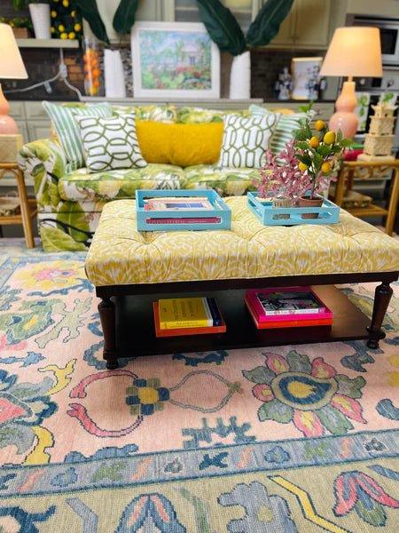 Vintage Bassett Furniture Yellow Tufted Ottoman Coffee Table Ready to Ship! - Hibiscus House