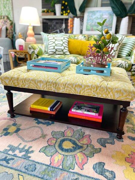 Vintage Bassett Furniture Yellow Tufted Ottoman Coffee Table Ready to Ship! - Hibiscus House