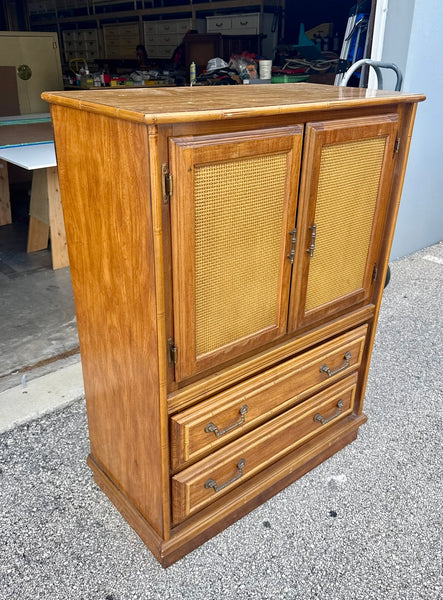 Vintage Florida Furniture Cane and Faux Bamboo Armoire Available for Custom Lacquer!