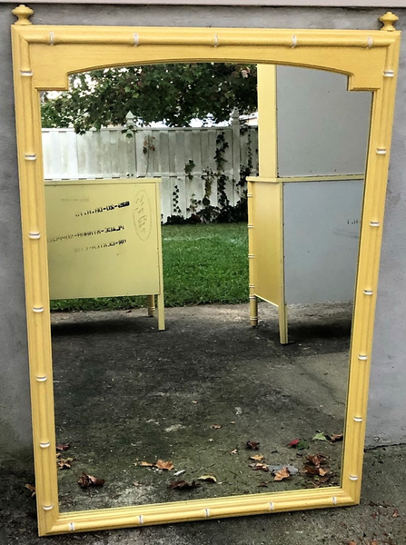 Vintage Thomasville Furniture Allegro Faux Bamboo Mirror with Finials Available for Custom Lacquer