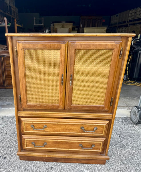 Vintage Florida Furniture Cane and Faux Bamboo Armoire Available for Custom Lacquer!
