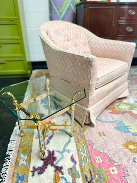 Vintage Glass with Brass Accent Side Table Pair Ready to Ship - Hibiscus House