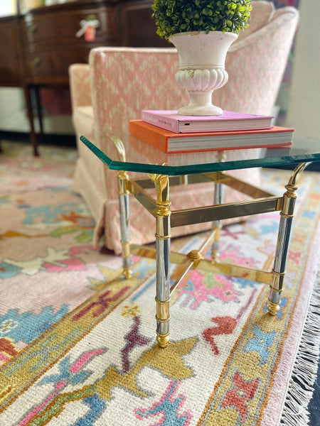 Vintage Glass with Brass Accent Side Table Pair Ready to Ship - Hibiscus House