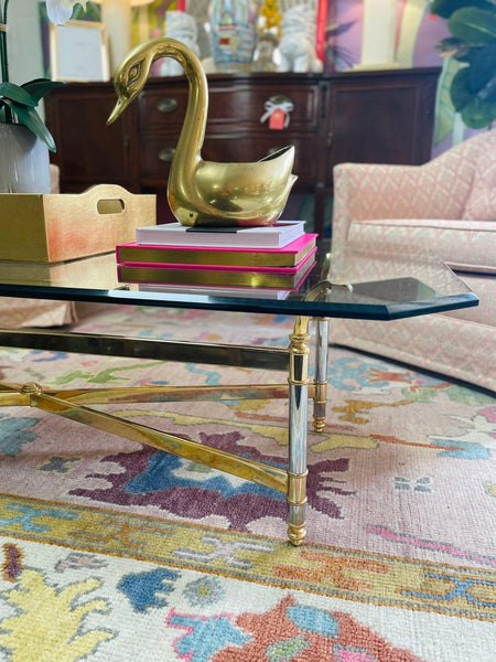 Hollywood Glam Rectangular Glass Coffee Table with Brass Accents Ready to Ship! - Hibiscus House