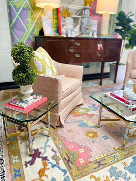 Vintage Glass with Brass Accent Side Table Pair Ready to Ship - Hibiscus House