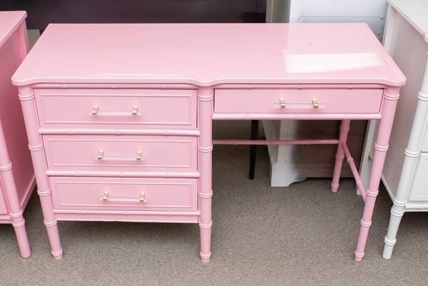 Vintage Henry Link Bali Hai Collection Faux Bamboo Classic Desk with Bench Available for Custom Lacquer - Hibiscus House
