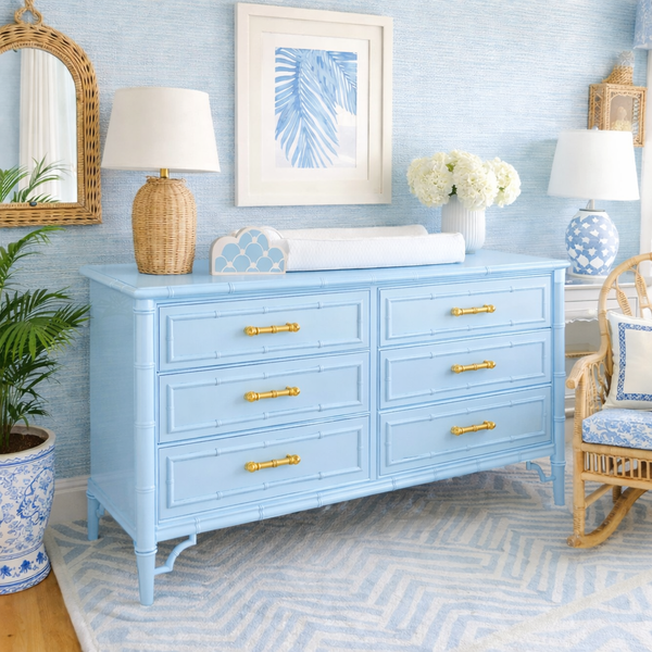 Vintage Dixie Aloha Six Drawer Bamboo Dresser with Fretwork Available for Lacquer Customization - Hibiscus House