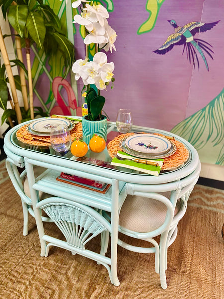 Vintage Rattan Honeymoon Table and Chairs Available to Customize!