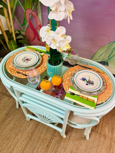 Vintage Rattan Honeymoon Table and Chairs Available to Customize!
