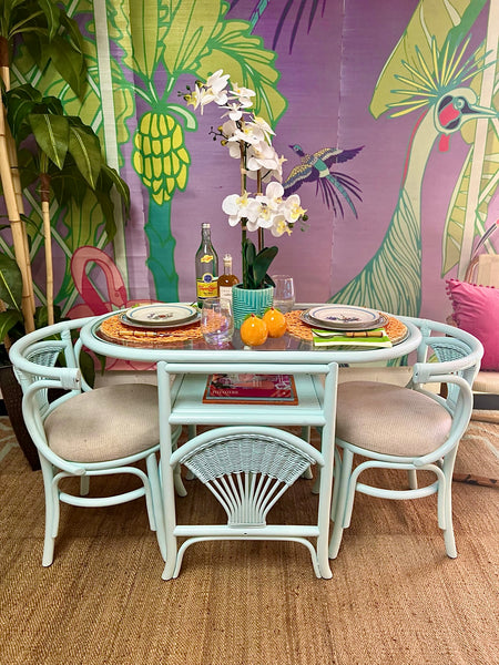 Vintage Rattan Honeymoon Table and Chairs Available to Customize!