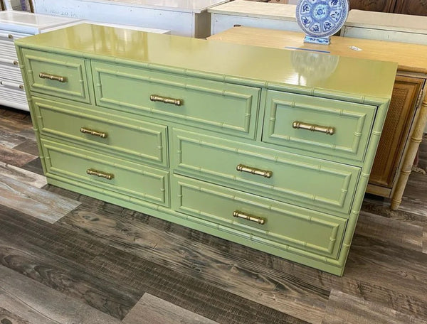 Vintage Dixie Aloha Six Drawer Bamboo Dresser with Fretwork Available for Lacquer Customization - Hibiscus House