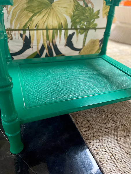 Vintage Faux Bamboo Glass and Cane End Tables Available for Custom Lacquer