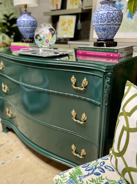Gorgeous Vintage Ethan Allen Bow Front Traditional Style Chest Available for Custom Lacquer! - Hibiscus House