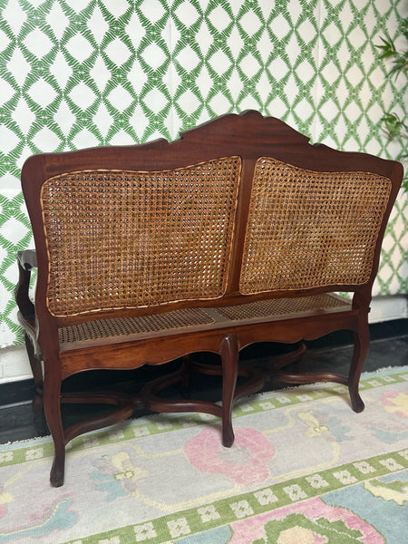 Louis XV Style French Provincial Carved Walnut & Cane Seat Settee Available and Ready to Ship - Hibiscus House