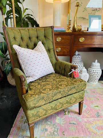 Vintage Pair of Fairfield Sage Silk High Back Chairs Ready to Ship - Hibiscus House