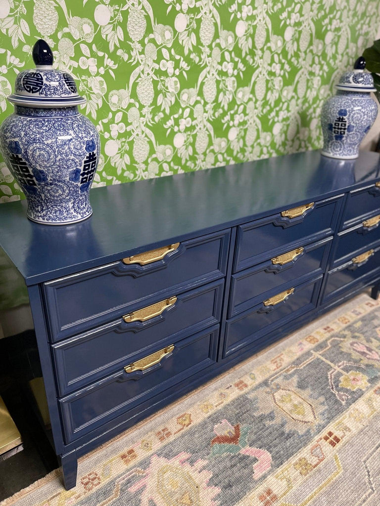Antique Century Furniture Nine Drawer Chinoiserie Dresser Lacquered Naval Hibiscus House Antique Century Furniture Nine Drawer Chinoiserie Dresser Lacquered Naval Hibiscus House