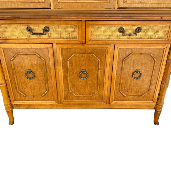 Vintage Broyhill Furniture Faux Bamboo Two-Piece China Cabinet Available for Custom Lacquer - Hibiscus House