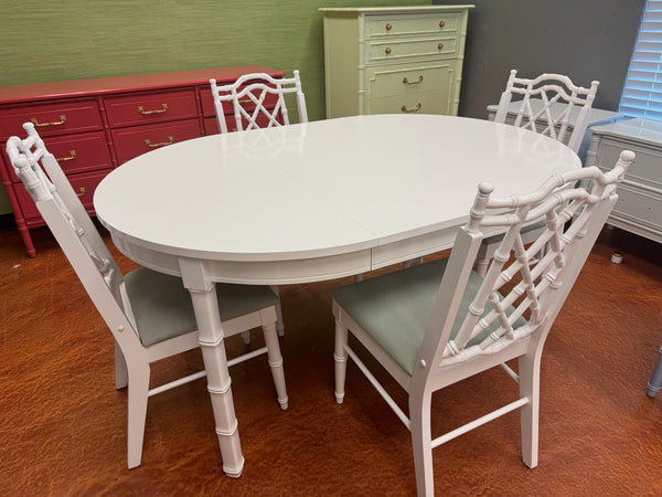 Round Vintage Faux Bamboo Dining Table (with Leaf) Available for Custom Lacquer!