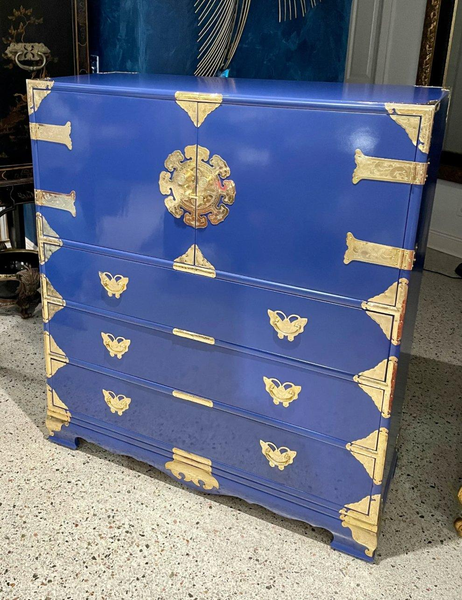 Vintage Tansu-Style Lingerie Chest with Unique Butterfly Hardware Available for Custom Lacquer