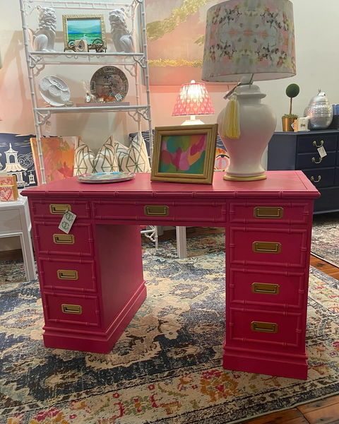 1960s Faux Bamboo Sligh Lowry Executive Style Desk Available to Custom Lacquer!