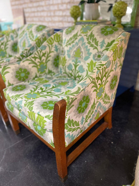 Pair of Mid Century Custom Upholstered Club Chairs - Hibiscus House