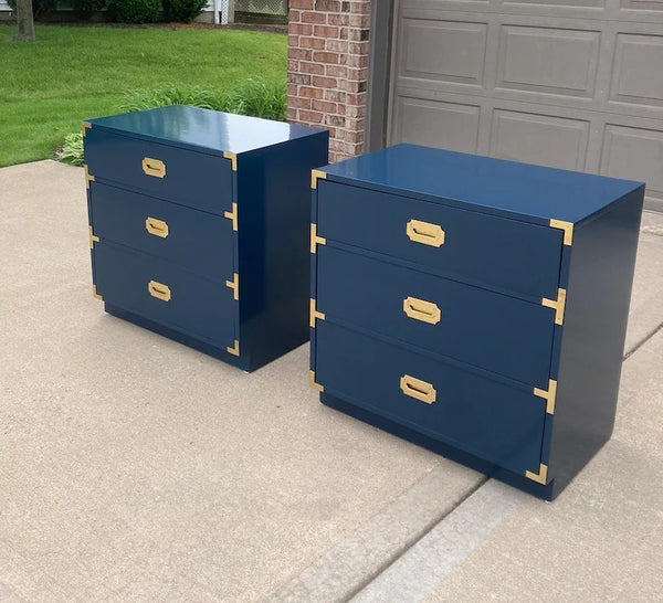 Vintage Bernhardt Furniture Campaign Style Large Nightstand Pair Available to Customize!