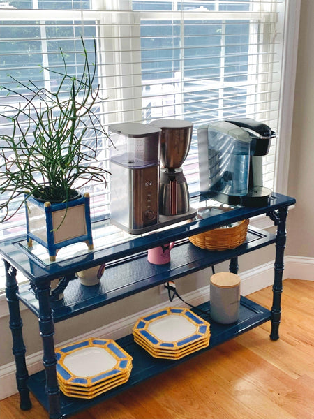 Vintage Mersman Furniture Glass Top Console Table Available for Custom Lacquer - Hibiscus House