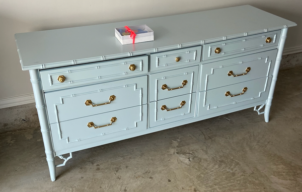 Vintage Thomasville Allegro Nine Drawer Faux Bamboo Triple Dresser Available for Custom Lacquer!