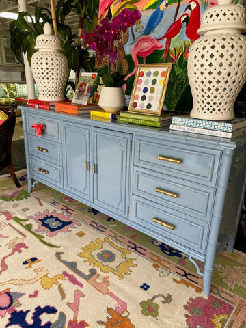 Vintage Dixie Furniture Company "Aloha" Collection Credenza Lacquered in Denim Wash and Ready to Ship! - Hibiscus House