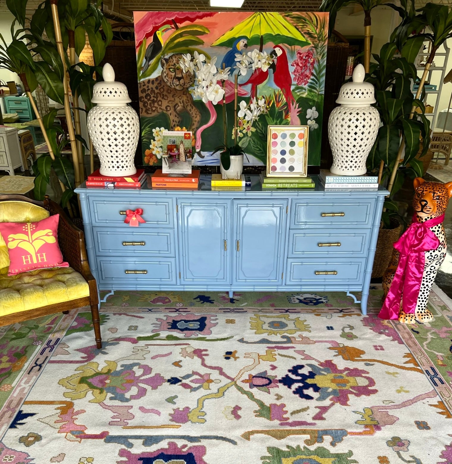 Vintage Dixie Furniture Company "Aloha" Collection Credenza Lacquered in Denim Wash and Ready to Ship!