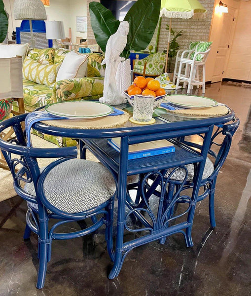 Vintage Faux Bamboo Honeymoon Style Table and Chairs Available for Custom Lacquer! - Hibiscus House