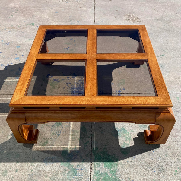 Vintage Ming Style Wood Coffee Table with Glass Top Available for Custom Lacquer! - Hibiscus House