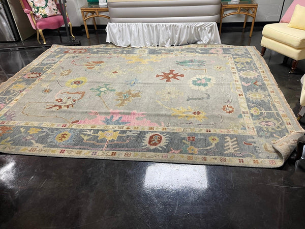 9x12 Handmade Oushak Area Rug - Hibiscus House