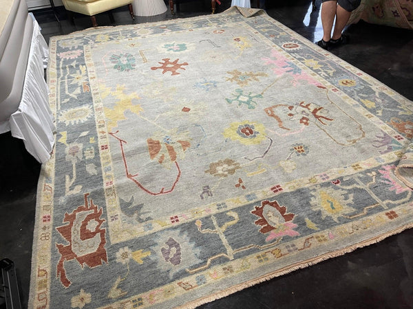 9x12 Handmade Oushak Area Rug - Hibiscus House