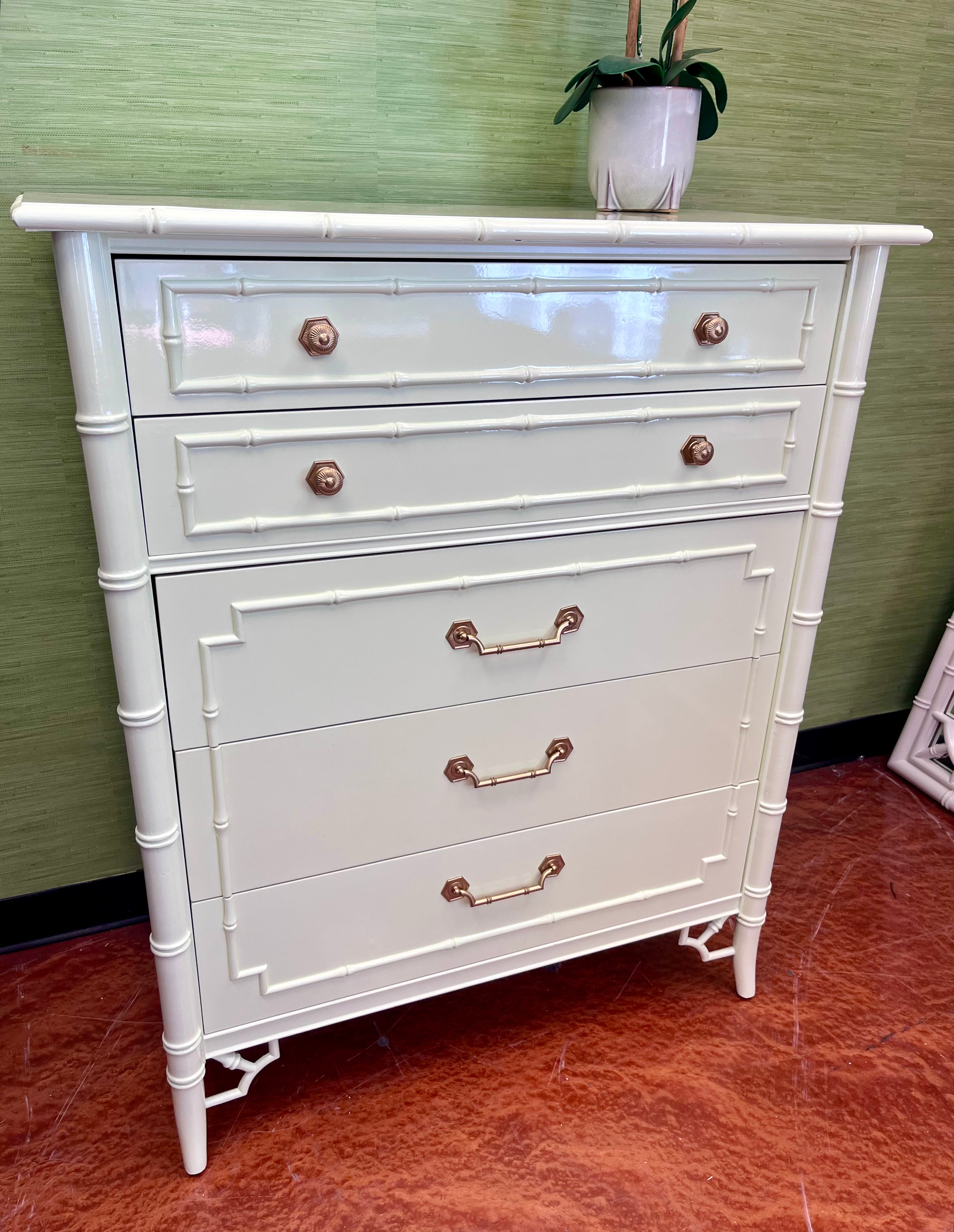 Vintage Thomasville Allegro Bamboo Tallboy Chest Lacquered in